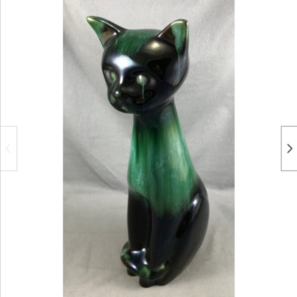 LARGE 14" Blue Mountain Drip Glaze Ceramic Siamese Cat Statue Figurine Canada